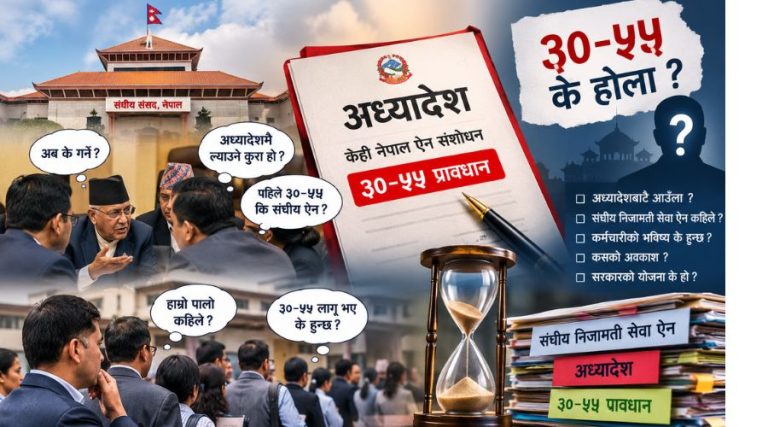 ३०–५५ का लागि मात्रै अध्यादेशको सम्भावना ! संघीय निजामती सेवा ऐन चाहि संसदबाटै ?